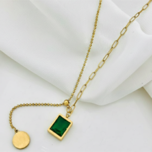 Emerald Green Square Pendant Necklace