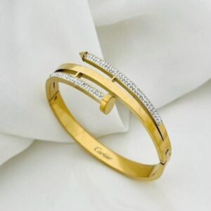 Gold Dual-Bar Crystal Accent Bracelet