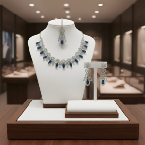 Regal Silver-Toned Sapphire Blue Jewelry Set - Majestic Bridal Collection