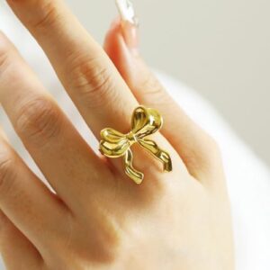 Gilded Ribbon Bow Statement Ring
