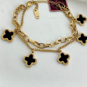 Double layers clover 18k bracelet